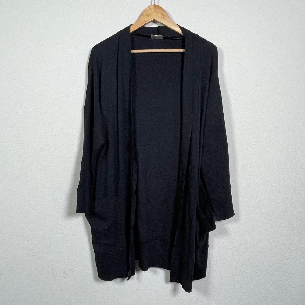 Pact Organic Cotton Open Front Cardigan Women M/L Black Oversized Long Sleeve